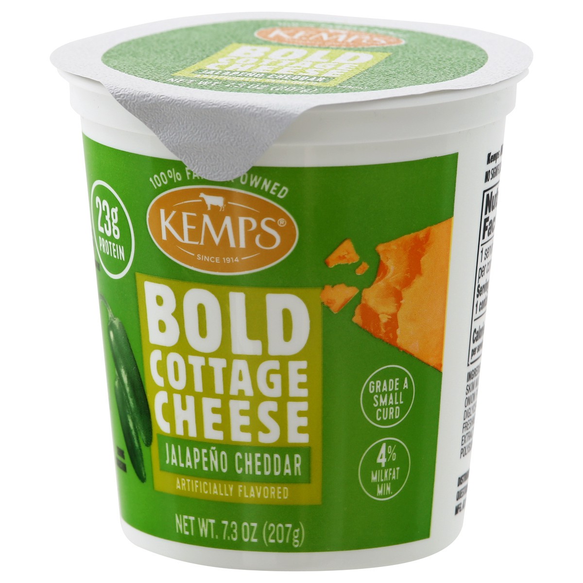slide 4 of 13, Kemps Small Curd 4% Milkfat Min Bold Jalapeno Cheddar Cottage Cheese 7.3 oz, 7.3 oz