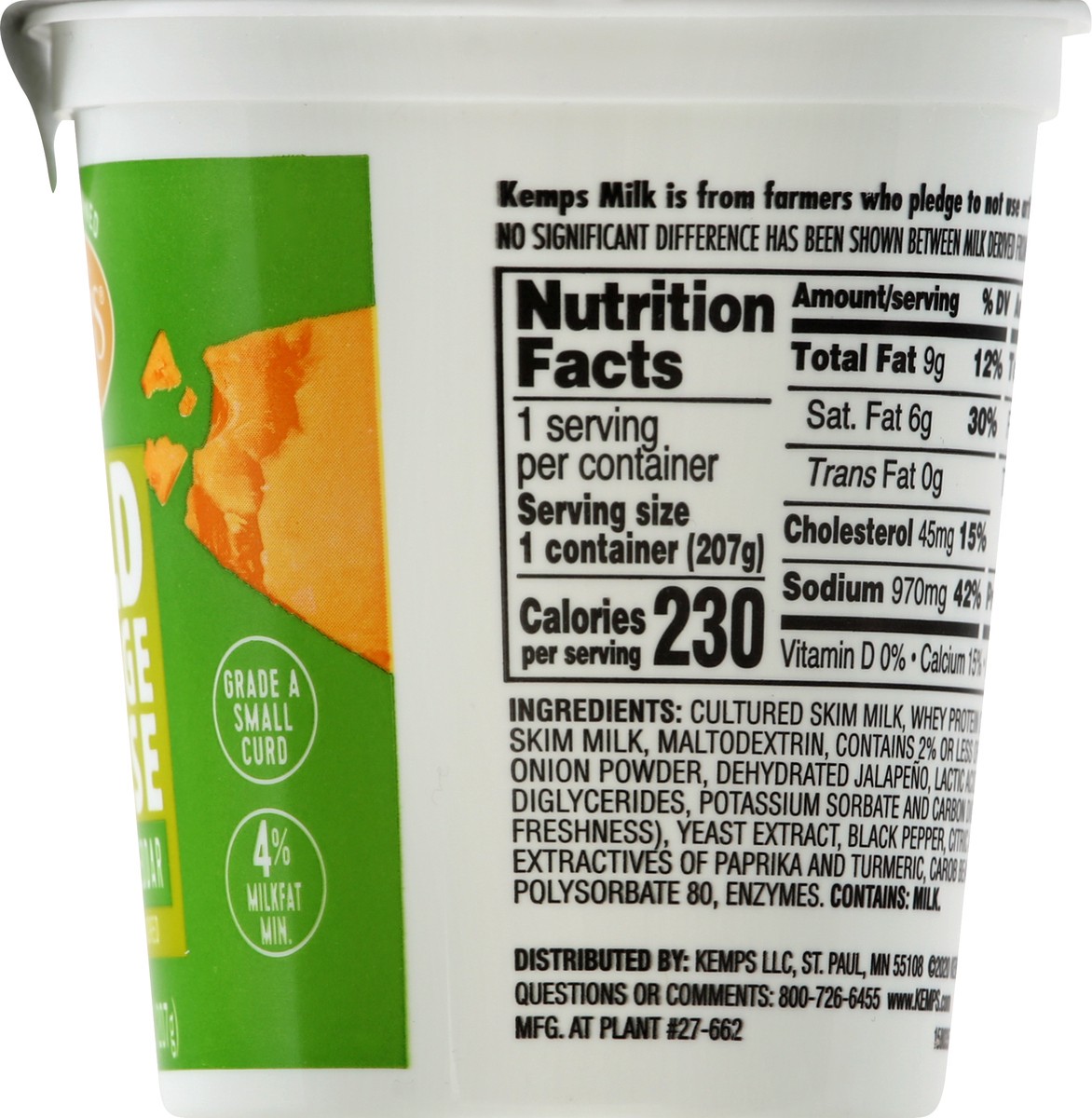 slide 7 of 13, Kemps Small Curd 4% Milkfat Min Bold Jalapeno Cheddar Cottage Cheese 7.3 oz, 7.3 oz