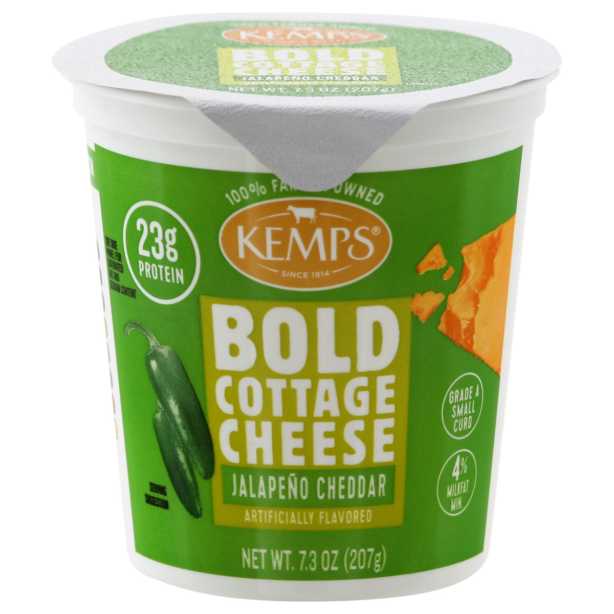 slide 9 of 13, Kemps Small Curd 4% Milkfat Min Bold Jalapeno Cheddar Cottage Cheese 7.3 oz, 7.3 oz