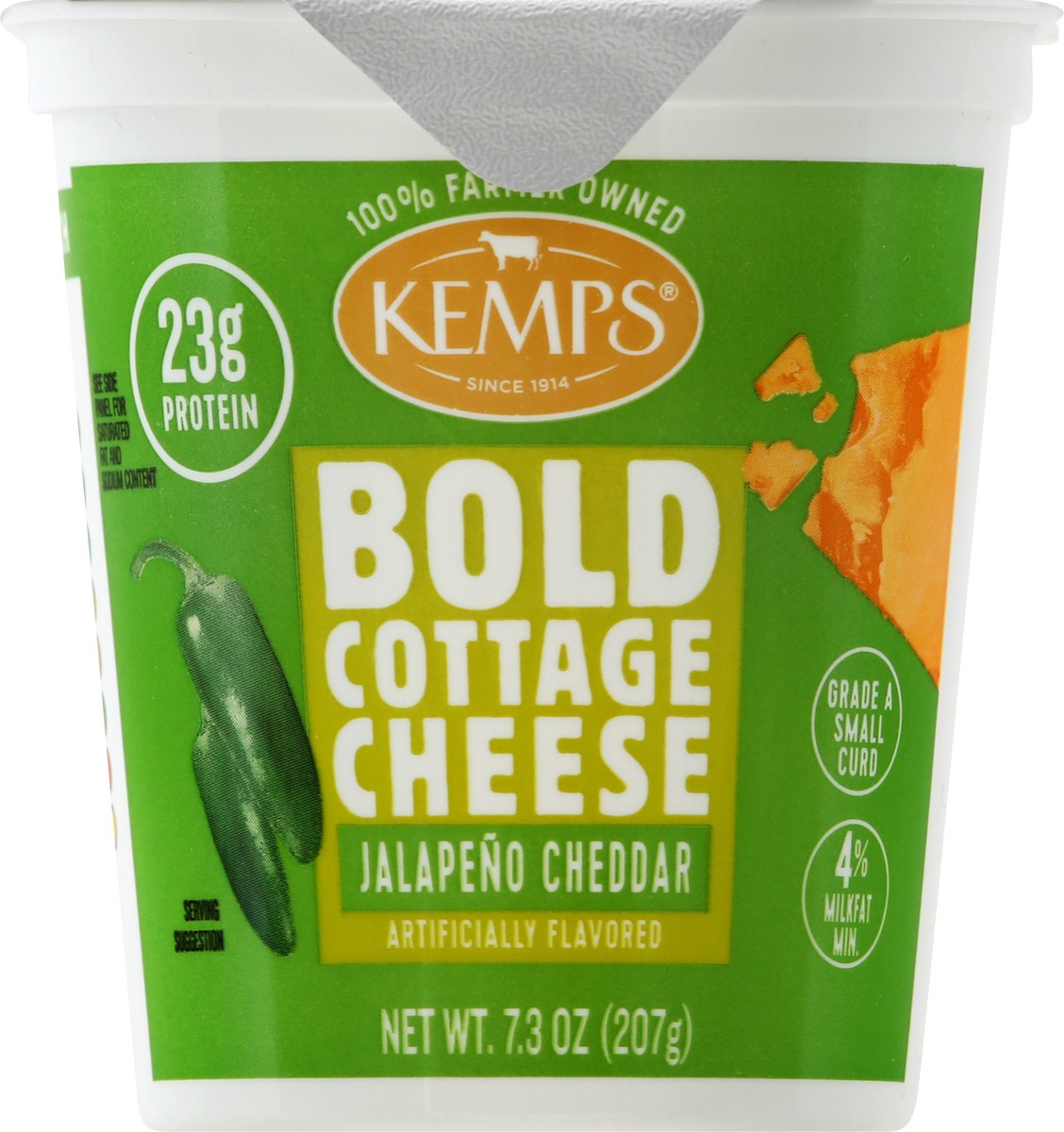 slide 10 of 13, Kemps Small Curd 4% Milkfat Min Bold Jalapeno Cheddar Cottage Cheese 7.3 oz, 7.3 oz