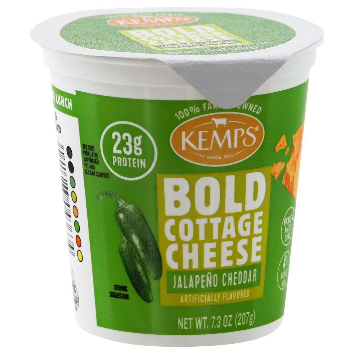 slide 11 of 13, Kemps Small Curd 4% Milkfat Min Bold Jalapeno Cheddar Cottage Cheese 7.3 oz, 7.3 oz