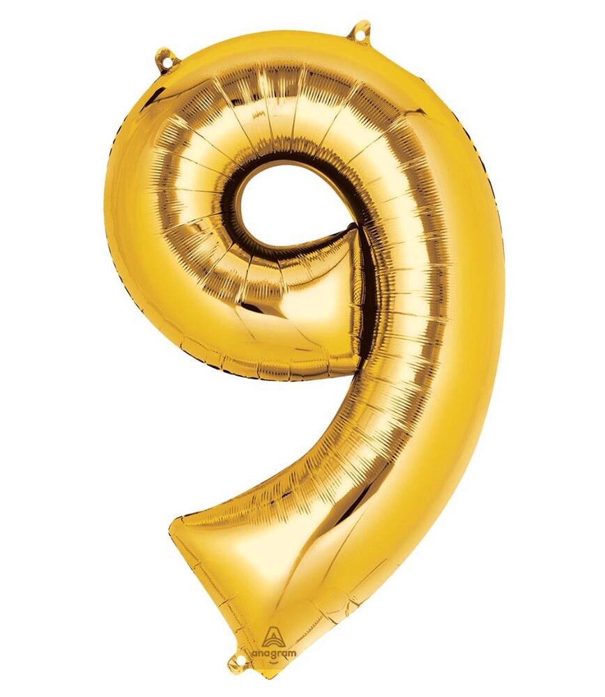 slide 1 of 1, Gold Number 9 Helium Filled Balloon - 34 Inches Big, 1 ct