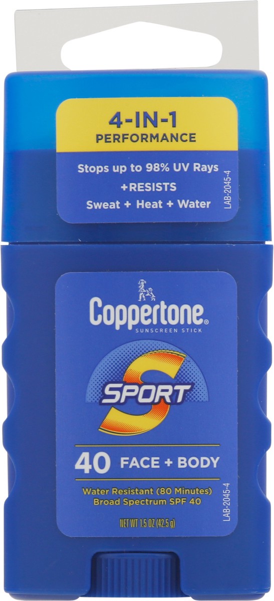 slide 10 of 12, Coppertone Sport Broad Spectrum SPF 40 Face + Body Sunscreen 1.5 oz, 1 ct