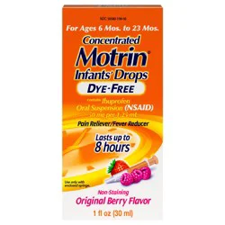 Infant's Motrin Motrin Infants' Oral Suspension Concentrated Liquid Medicine Drops with Ibuprofen, NSAID Fever Reducer & Pain Reliever for Babies, Dye Free, Alcohol-Free, Berry Flavored, 1 fl. oz