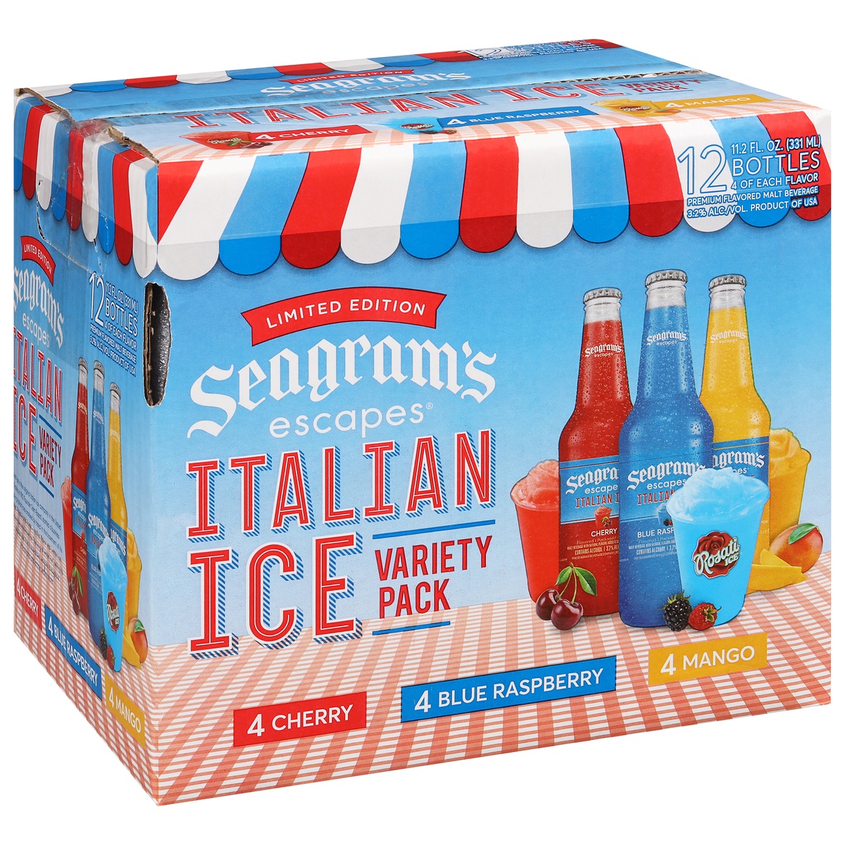 slide 1 of 3, Seagram's Escapes Seasonal Ice Variety Pack - 12/11.2 fl oz Bottle, 12/11.2 fl oz