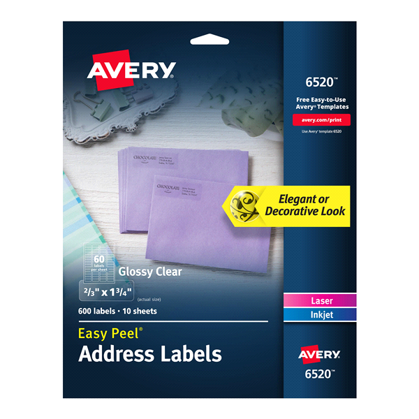 slide 1 of 1, Avery Glossy Clear Mailing Labels, 600 ct