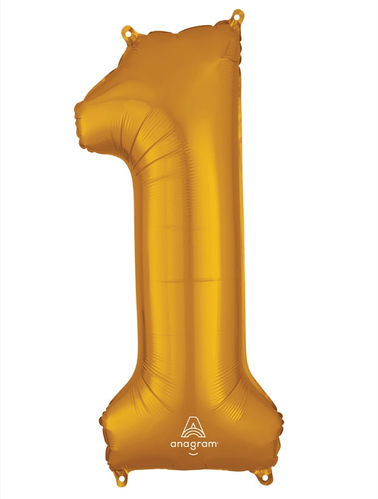 slide 1 of 1, Gold Number 1 Helium Filled Balloon - 34 Inches Big, 1 ct