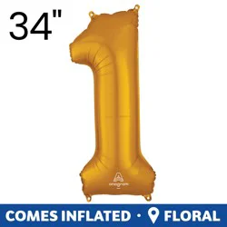Gold Number 1 Helium Filled Balloon - 34 Inches Big