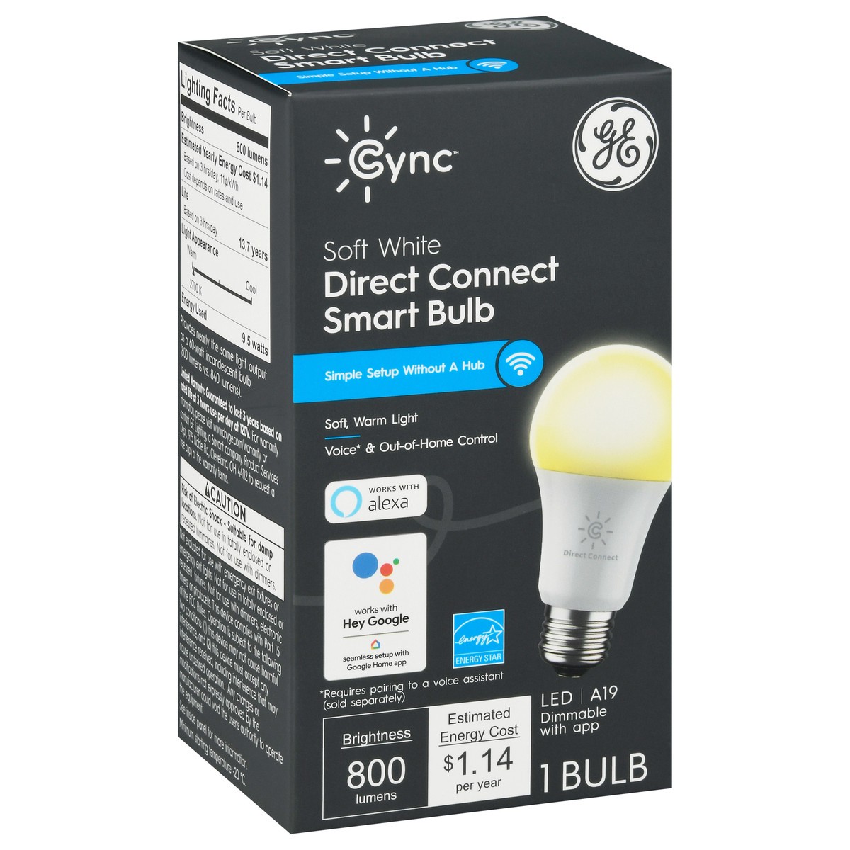 slide 2 of 9, GE Cync Soft White LED Direct Connect A19 Smart Bulb 1 ea, 1 ct
