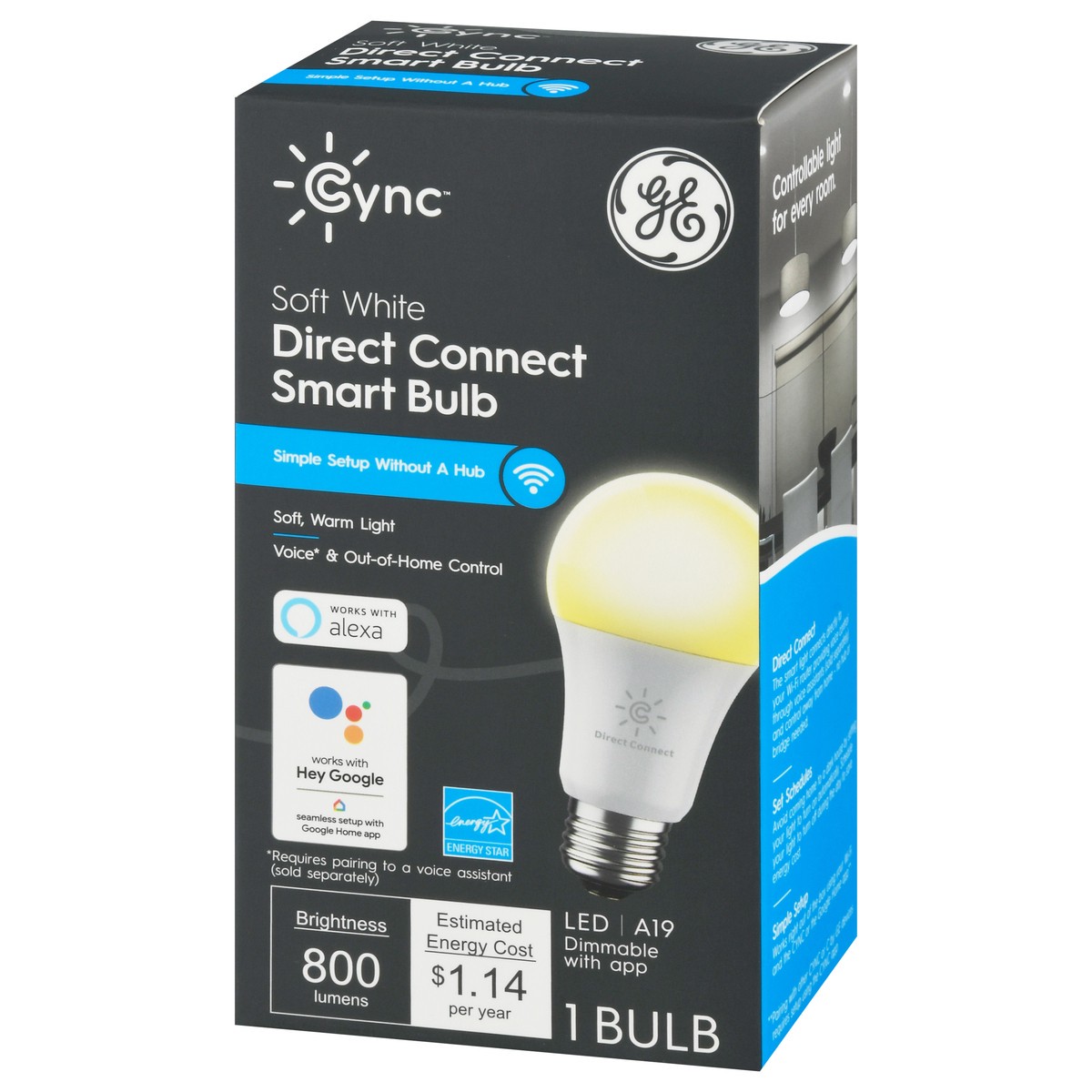 slide 3 of 9, GE Cync Soft White LED Direct Connect A19 Smart Bulb 1 ea, 1 ct