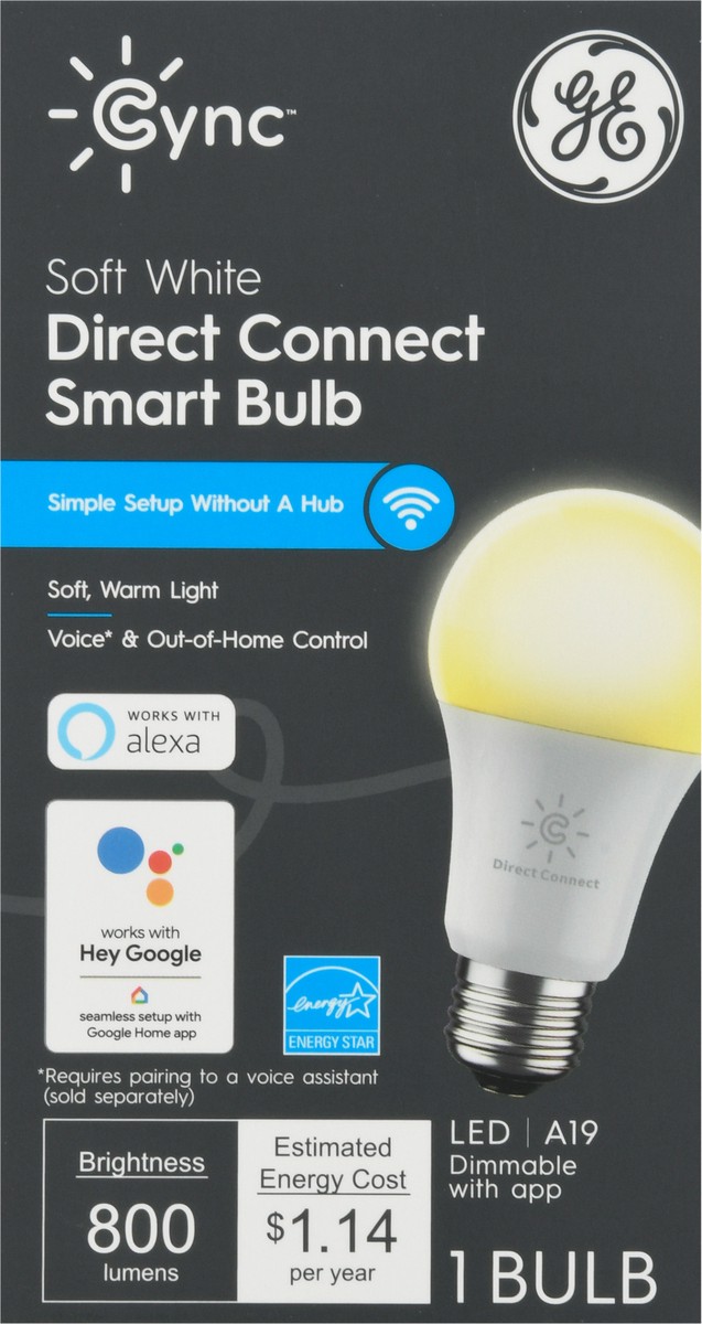 slide 6 of 9, GE Cync Soft White LED Direct Connect A19 Smart Bulb 1 ea, 1 ct