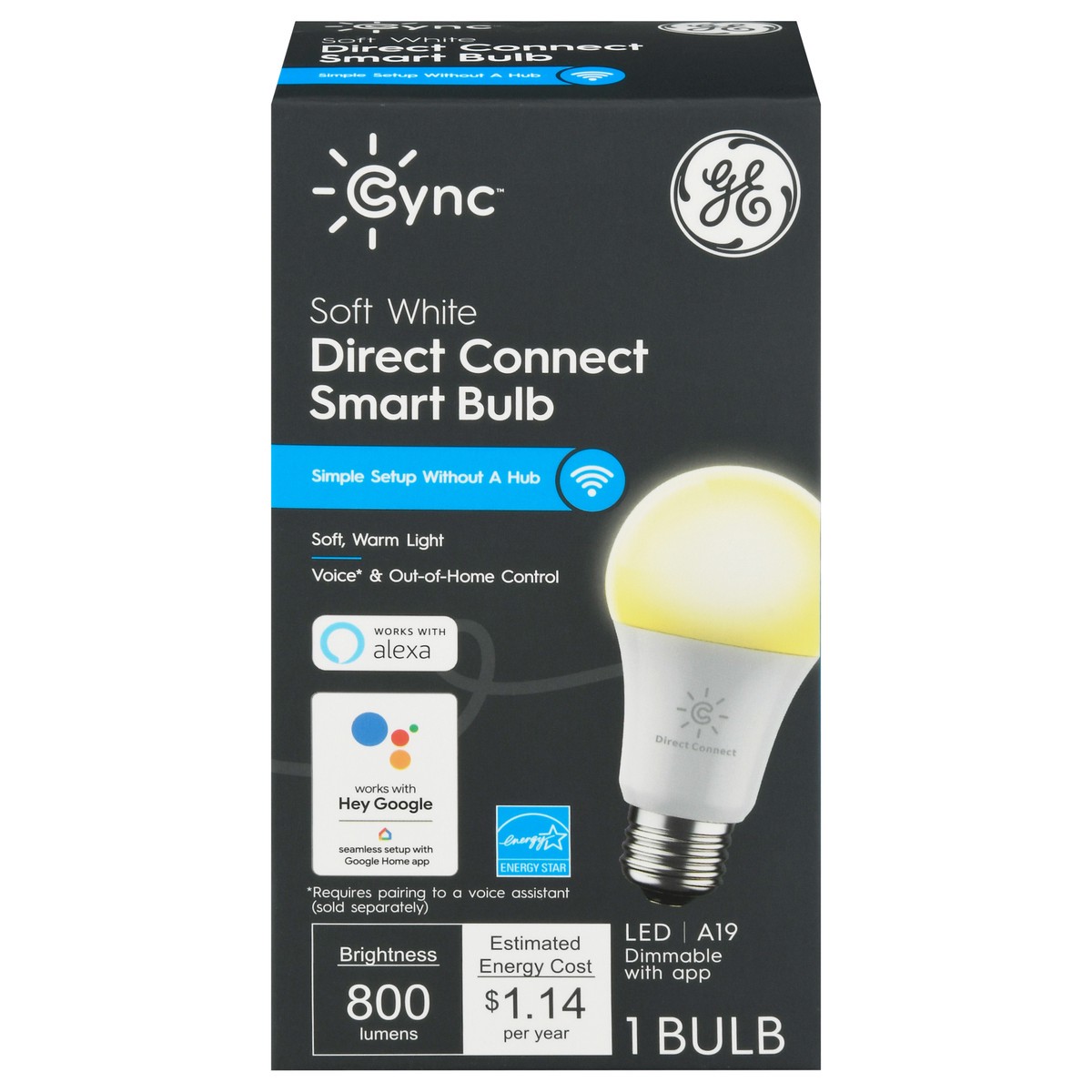 slide 1 of 9, GE Cync Soft White LED Direct Connect A19 Smart Bulb 1 ea, 1 ct