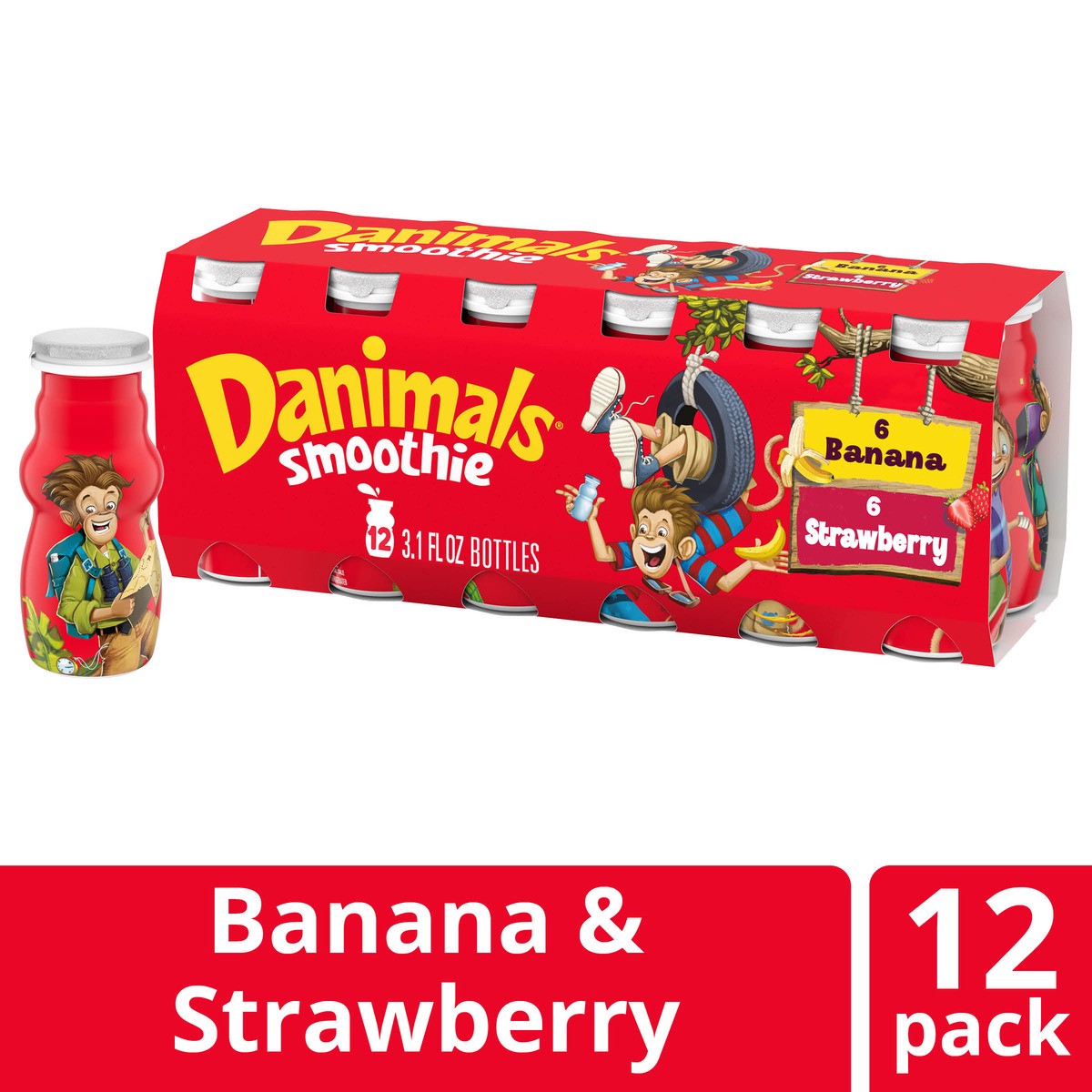 slide 11 of 15, Danimals Dannon Danimals Strawberry Explosion/Banana Split Smoothie, 12 oz