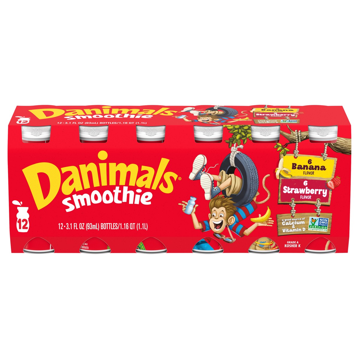 slide 1 of 15, Danimals Dannon Danimals Strawberry Explosion/Banana Split Smoothie, 12 oz