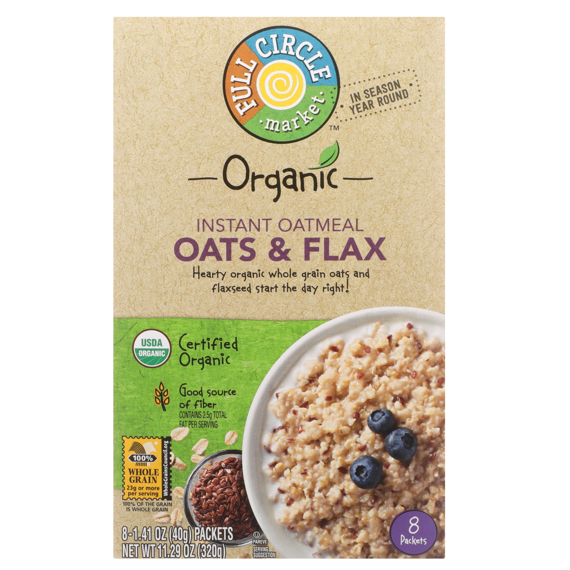 slide 1 of 1, Full Circle Market Organic Instant Flax Oatmeal, 8 ct