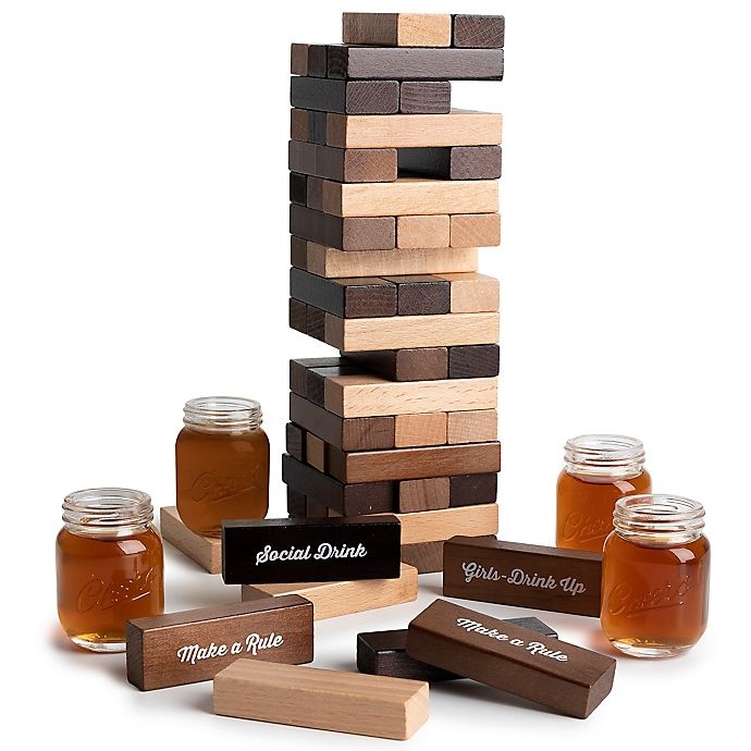 slide 1 of 1, Polished Wood Stacking Game with Shot Glasses, 1 ct