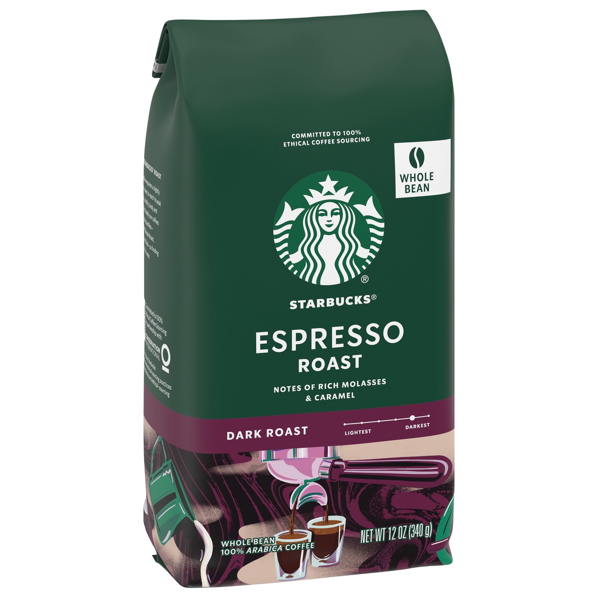 slide 3 of 9, Starbucks Whole Bean Coffee, Dark Roast Coffee, Espresso Roast, 100% Arabica, 1 bag (12 oz), 12 oz