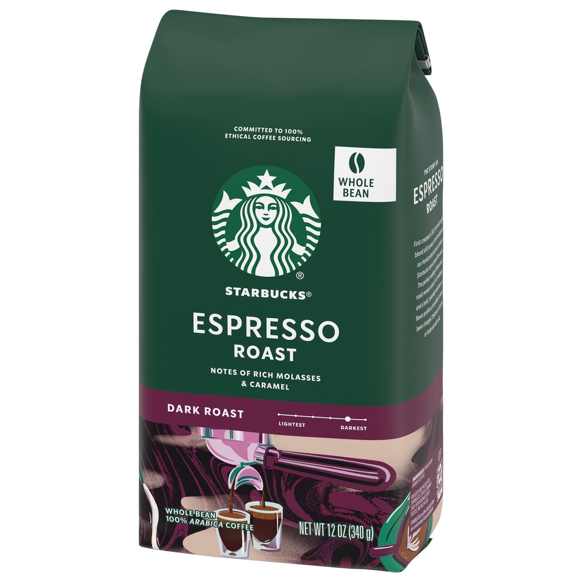 slide 2 of 9, Starbucks Whole Bean Coffee, Dark Roast Coffee, Espresso Roast, 100% Arabica, 1 bag (12 oz), 12 oz