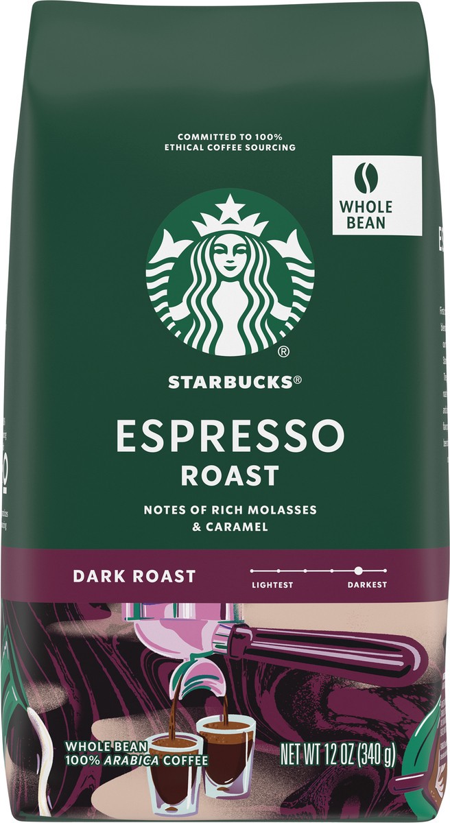 slide 4 of 9, Starbucks Whole Bean Coffee, Dark Roast Coffee, Espresso Roast, 100% Arabica, 1 bag (12 oz), 12 oz