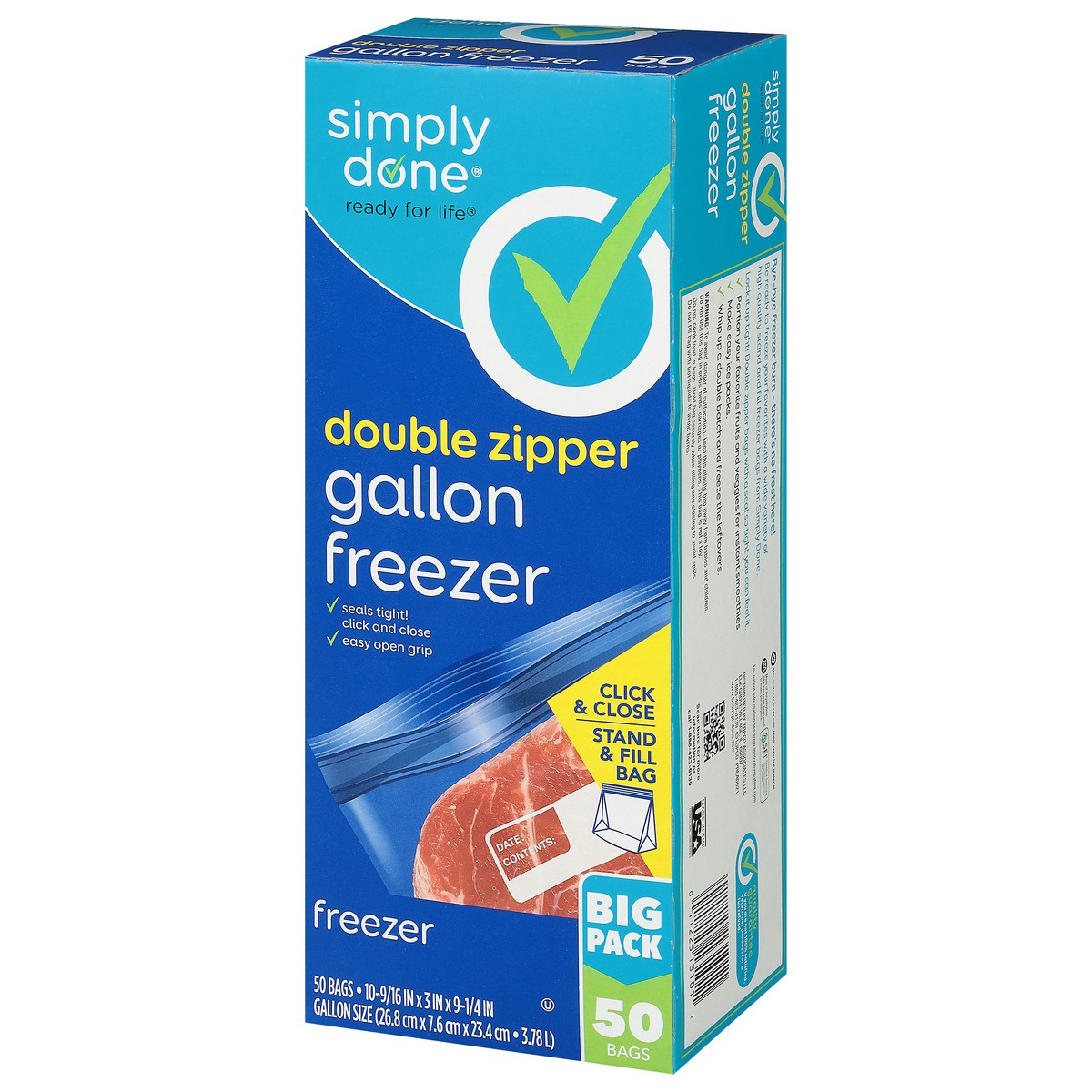 slide 9 of 9, Simply Done Gallon Double Zipper Freezer Bags Big Pack 50 ea, 50 ct