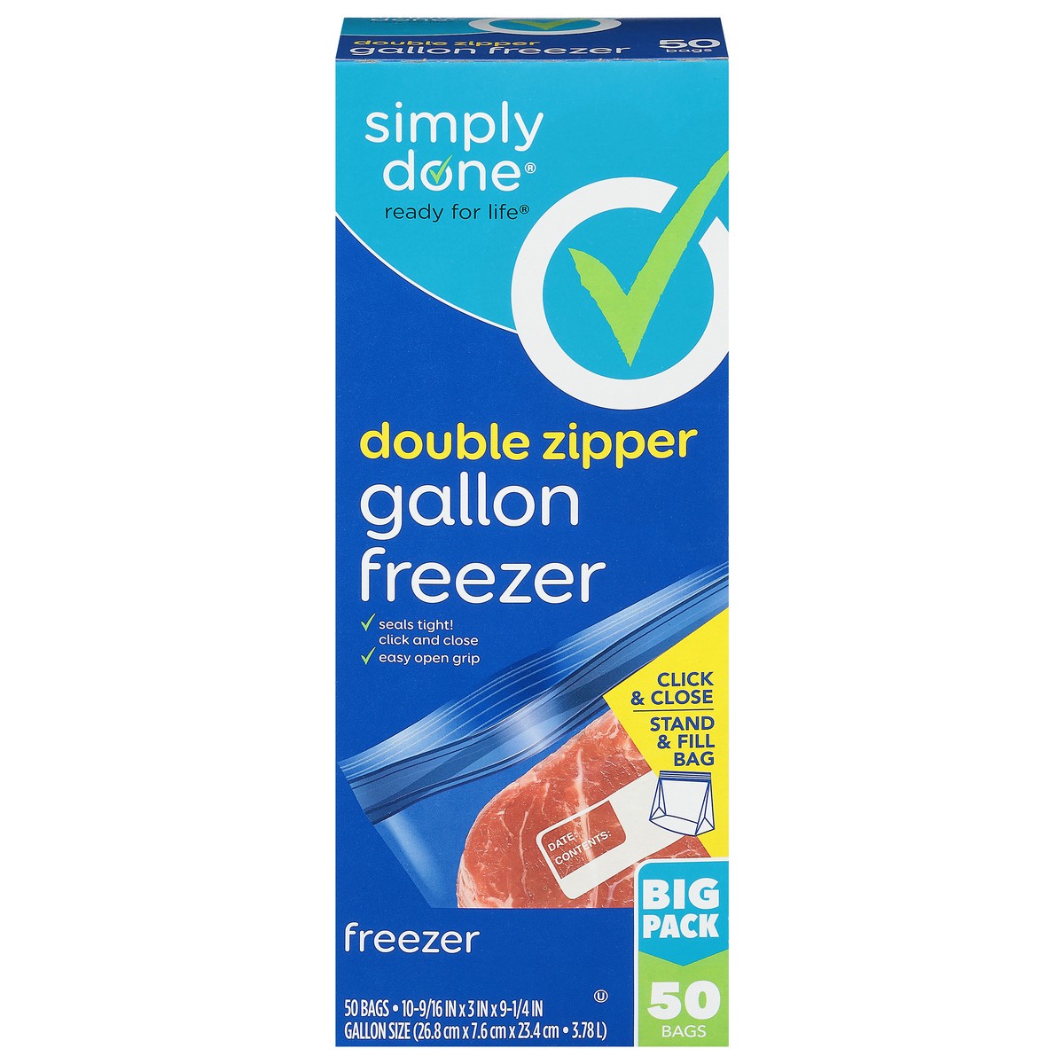 slide 1 of 9, Simply Done Gallon Double Zipper Freezer Bags Big Pack 50 ea, 50 ct