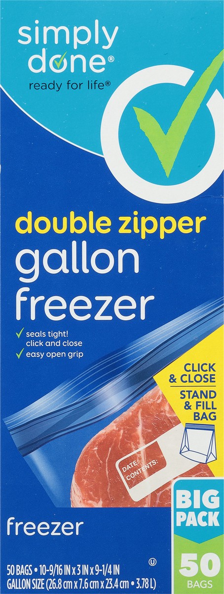 slide 3 of 9, Simply Done Gallon Double Zipper Freezer Bags Big Pack 50 ea, 50 ct