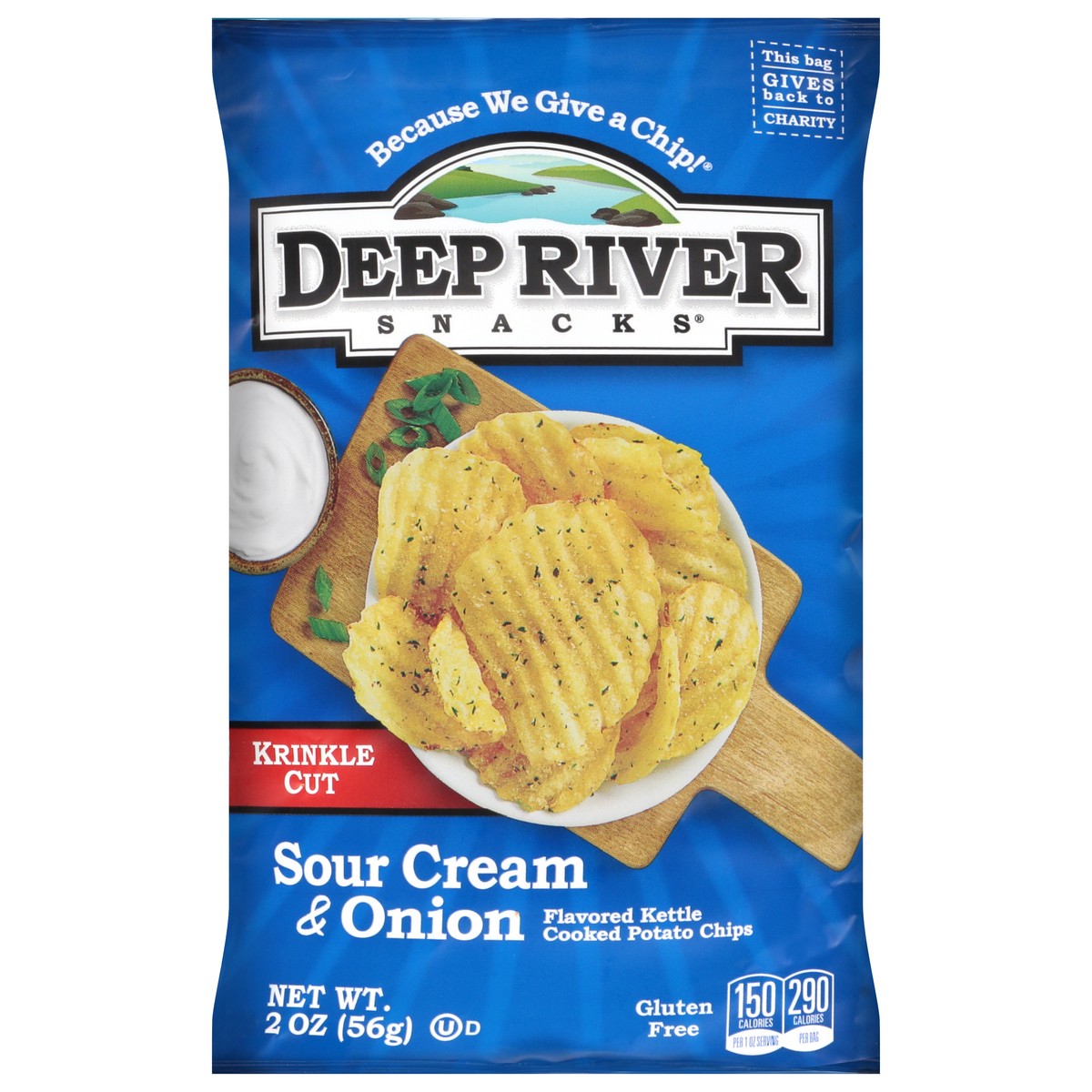 slide 1 of 4, Deep River Snacks Krinkle Cut Kettle Cooked Sour Cream & Onion Potato Chips 2 oz, 2 oz