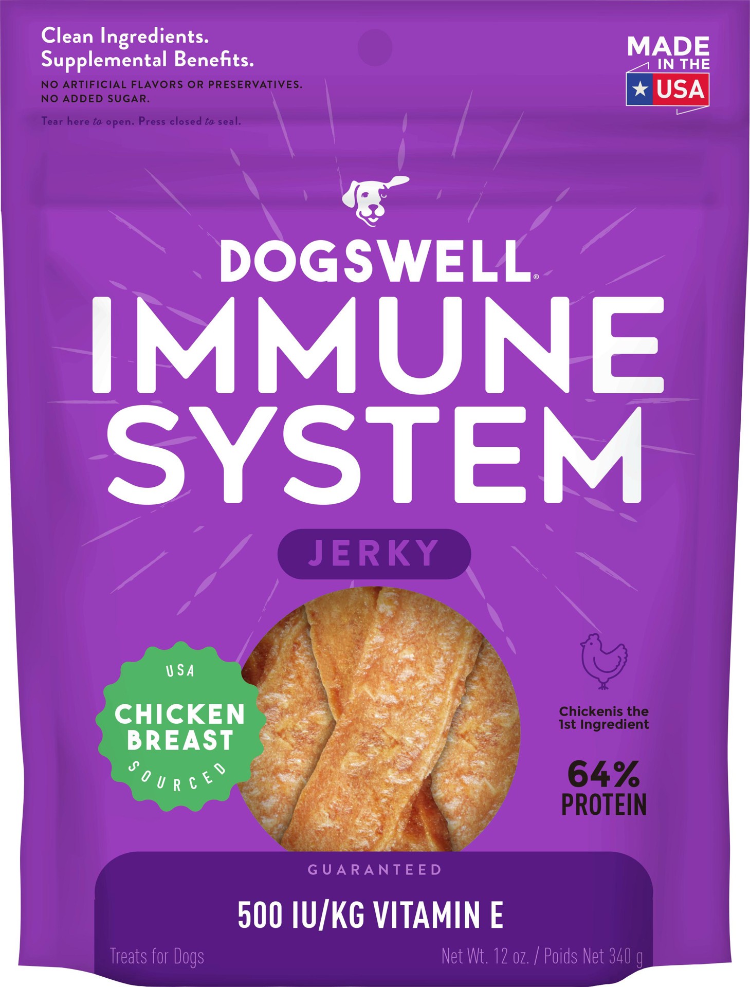 slide 1 of 5, Dogswell Immune System Jerky Dog Treats, Chicken Breast, 12 oz. Pouch, 12 oz