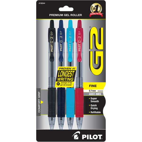 slide 1 of 5, Gatorade Pilot G2 Premium Gel Roller Pens, Fine Point, 0.7 Mm, Clear Barrels, Assorted Ink Colors, Pack Of 4 Pens, 4 ct