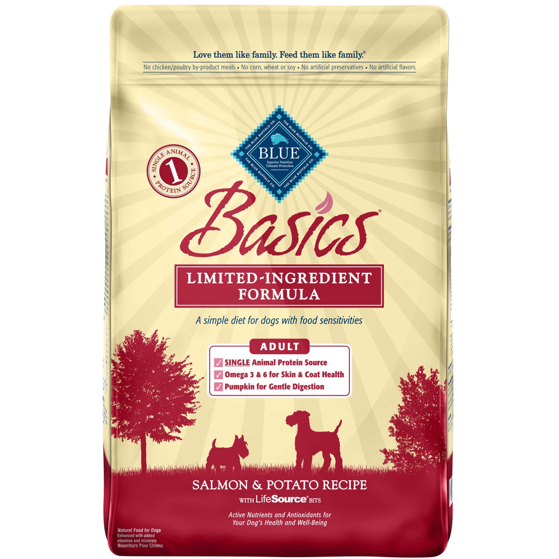 slide 1 of 1, Blue Buffalo Blue Basics Adult Salmon & Potato Recipe Dry Dog Food, 11 lb