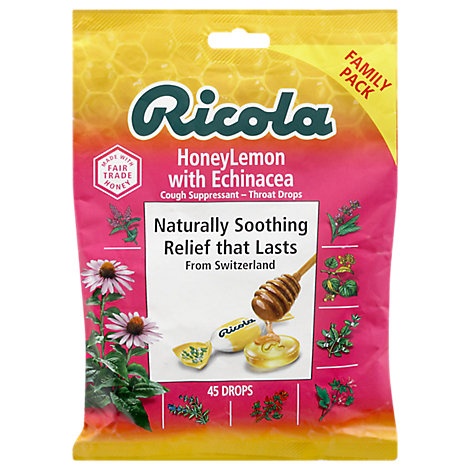 slide 1 of 1, Ricola Throat Drops Cough Suppressant Honey Lemon With Echinacea, 19 ct