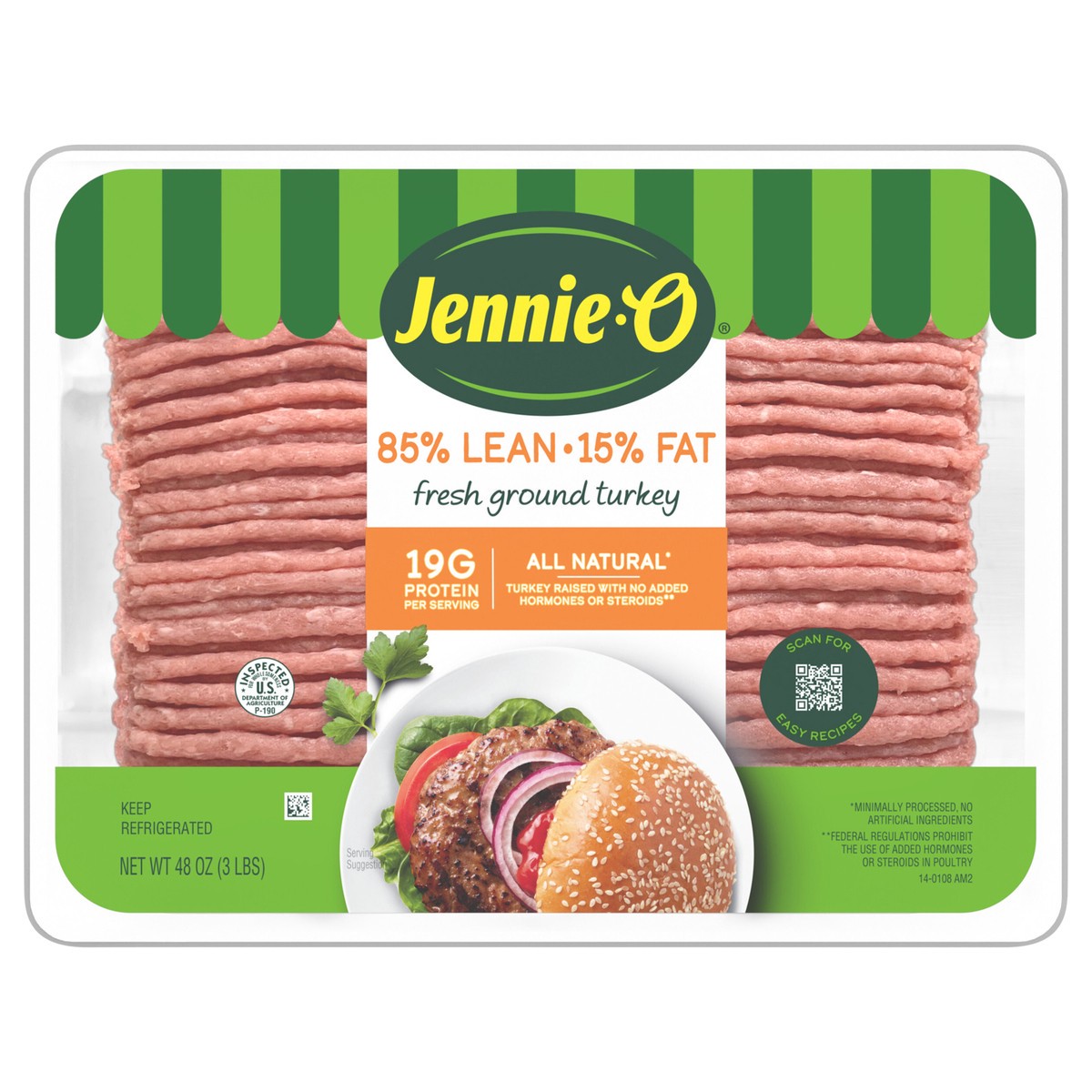 slide 1 of 11, JENNIE-O Ground Turkey 85% Lean / 15% Fat - 3 lb. tray, 48 oz