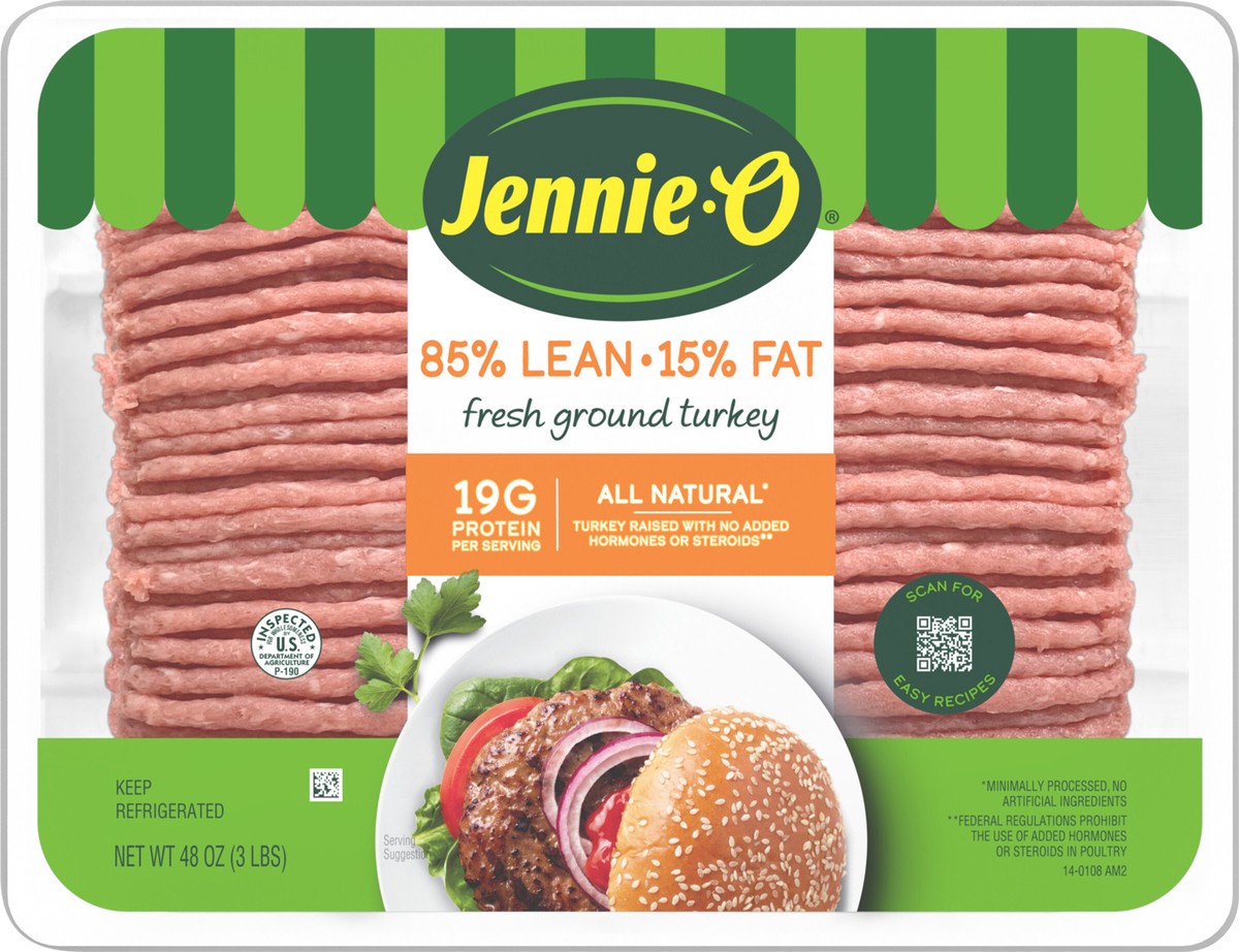 slide 7 of 11, JENNIE-O Ground Turkey 85% Lean / 15% Fat - 3 lb. tray, 48 oz