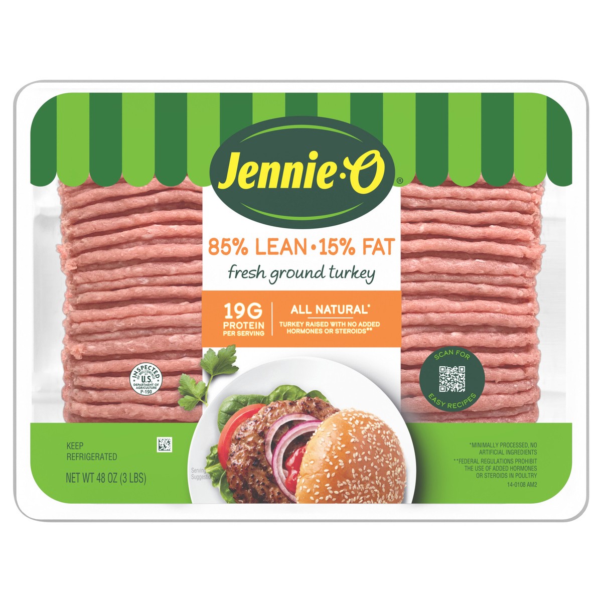 slide 10 of 11, JENNIE-O Ground Turkey 85% Lean / 15% Fat - 3 lb. tray, 48 oz