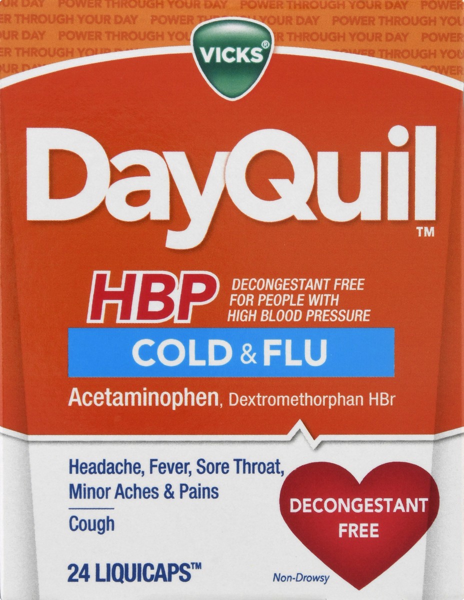 slide 3 of 6, Vicks DayQuil LiquiCaps HBP Cold & Flu 24 ea, 24 ct