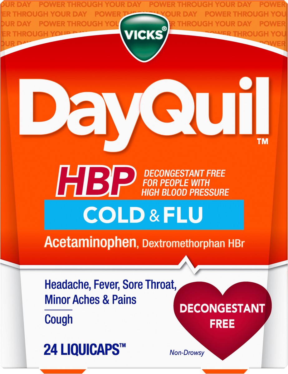 slide 1 of 6, Vicks DayQuil LiquiCaps HBP Cold & Flu 24 ea, 24 ct