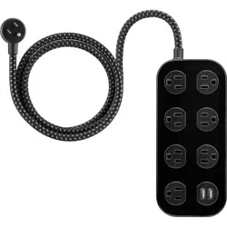 GE 7-Outlet Surge Protector with USB 1500J 2 USB-A (2.4A) 4' Braided Cord Black