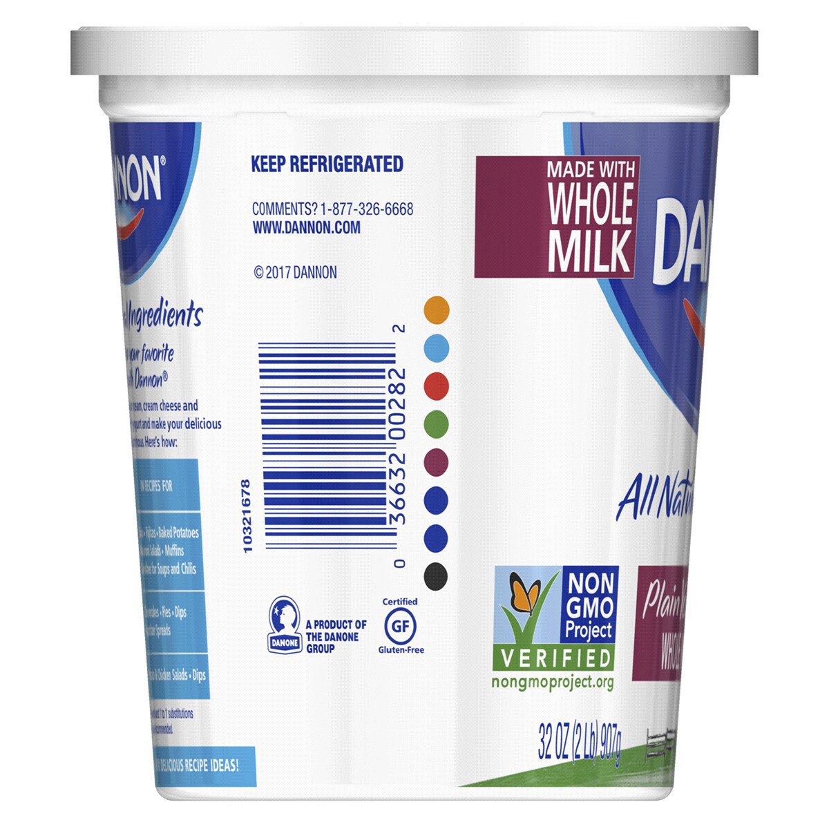 slide 2 of 5, Dannon Plain Whole Milk Yogurt, 32 OZ Quart, 32 oz
