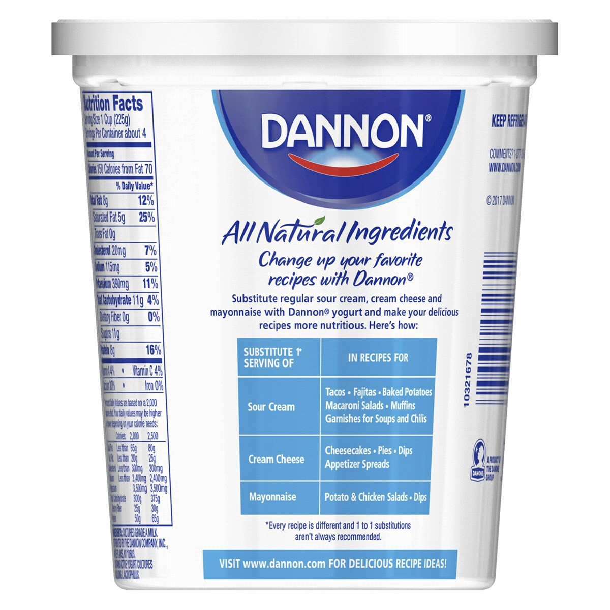 slide 5 of 5, Dannon Plain Whole Milk Yogurt, 32 OZ Quart, 32 oz