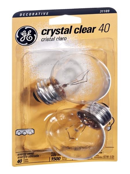 slide 1 of 1, GE Crystal Clear 40 watt Globe Light Bulbs, 2 ct