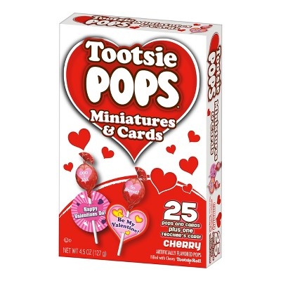 slide 1 of 1, Tootsie Roll Mini Valentine Pops & Cards, 4.5 oz