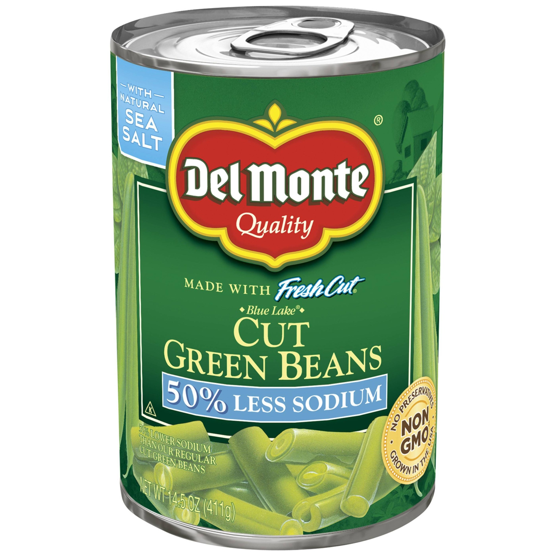 slide 1 of 6, Del Monte Less Sodium Fresh Cut Green Beans, 14.5 oz