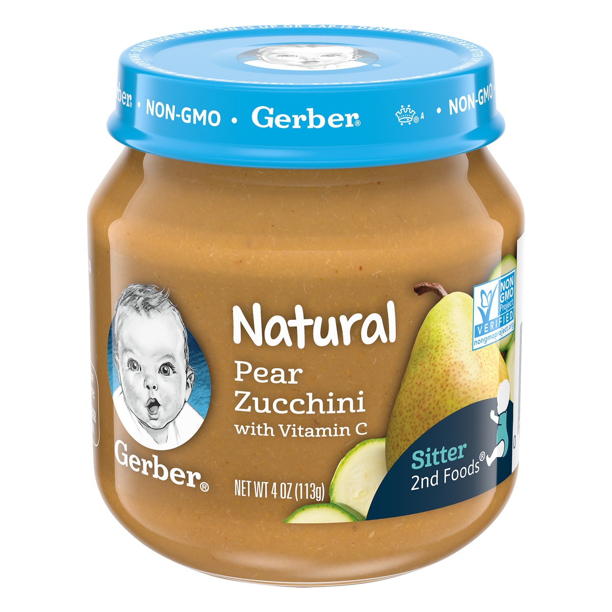 slide 1 of 8, Gerber 2nd Foods Natural Pear Zucchini Baby Food, 4 oz