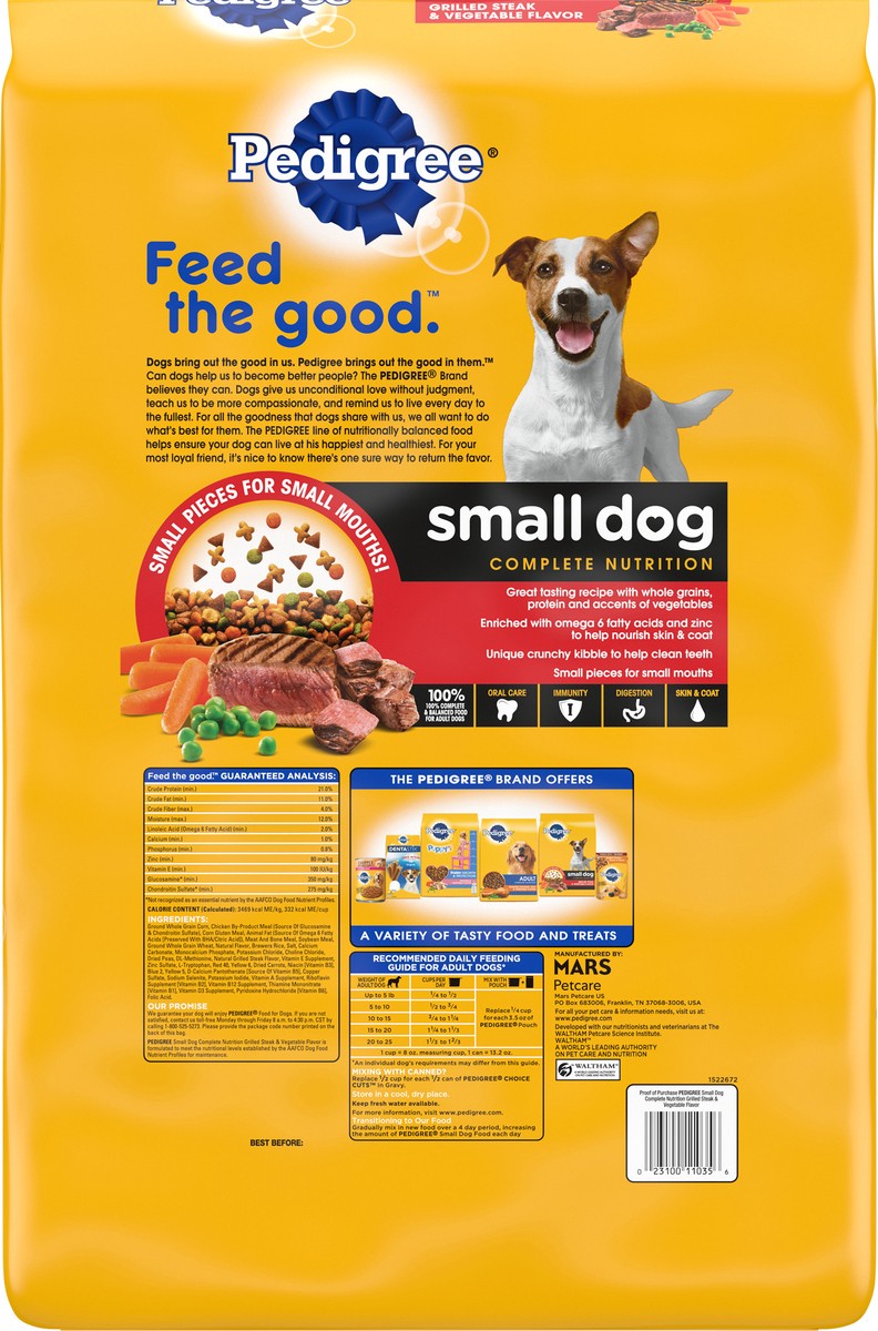 slide 12 of 12, PEDIGREE Small Dog Complete Nutrition Small Breed Adult Dry Dog Food Grilled Steak and Vegetable Flavor Dog Kibble, 3.5 lb. Bag, 15.9 lb