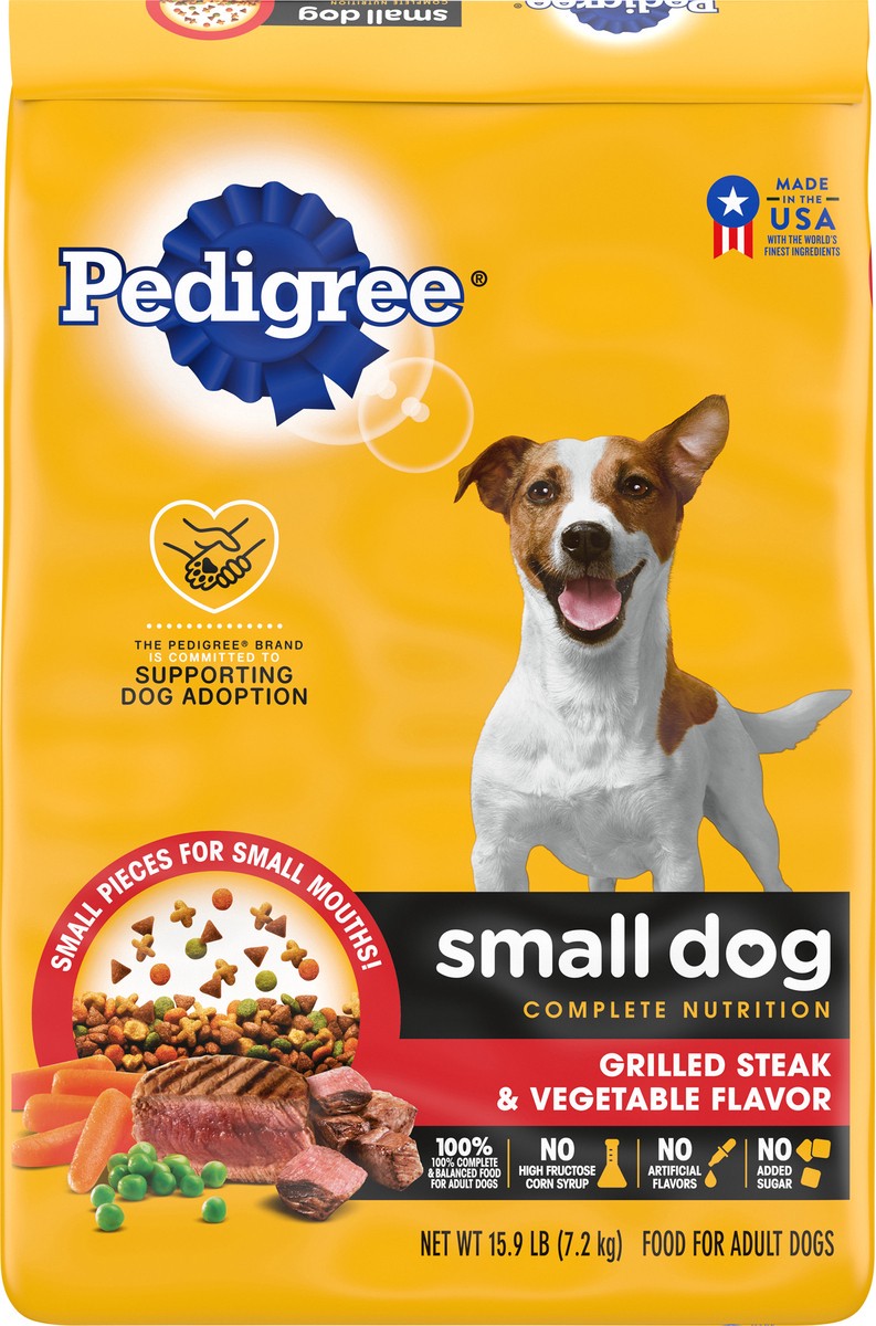 slide 11 of 12, PEDIGREE Small Dog Complete Nutrition Small Breed Adult Dry Dog Food Grilled Steak and Vegetable Flavor Dog Kibble, 3.5 lb. Bag, 15.9 lb