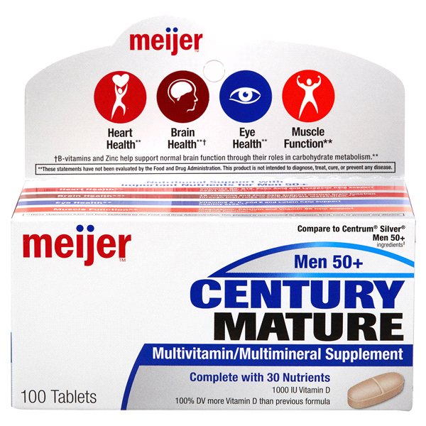 slide 1 of 1, Meijer Century Mature Men 50+ Multivitamin, 100 ct