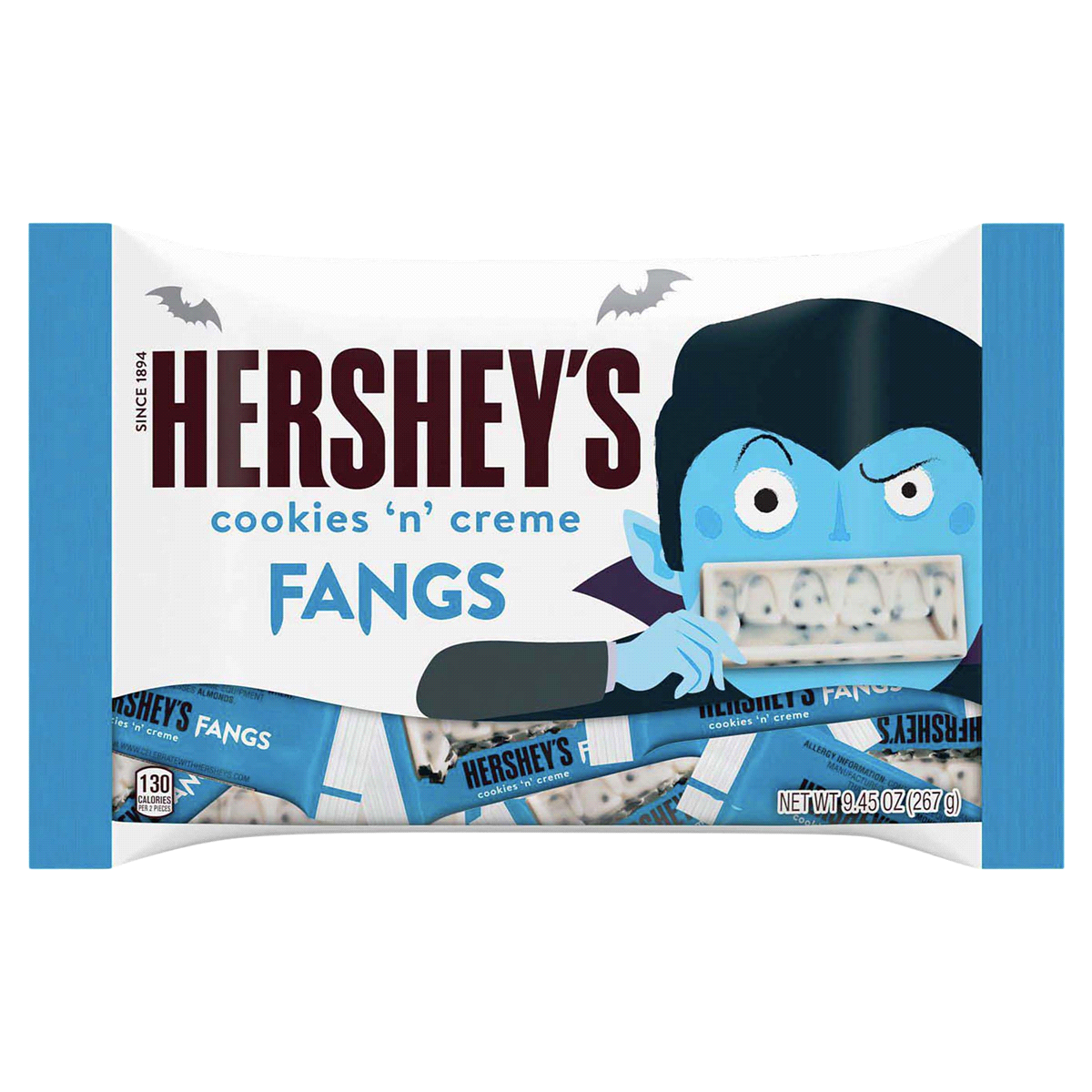 slide 1 of 1, Hershey's Cookies 'N' Creme Fangs Snack Size Candy Bars, 9.45 oz