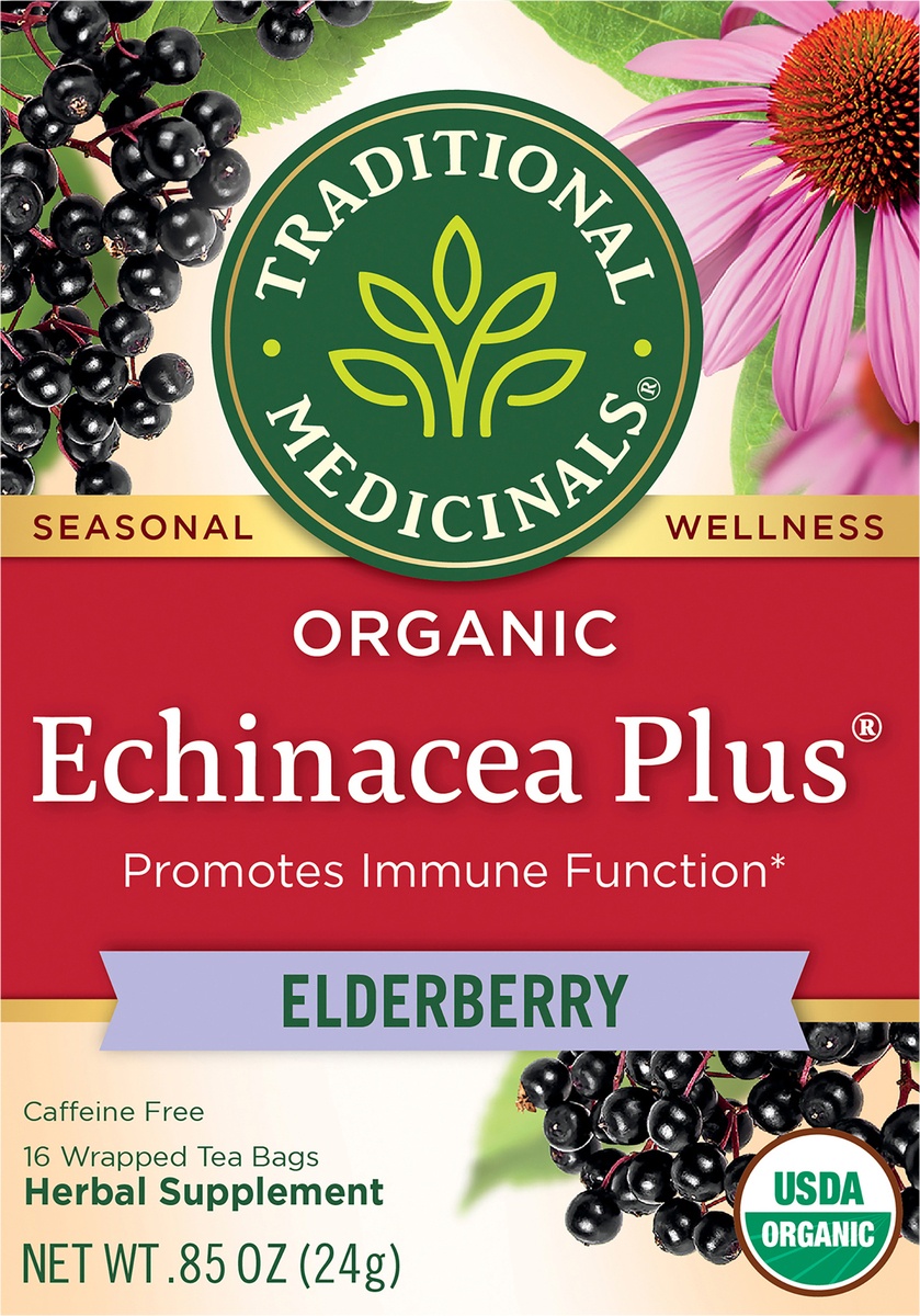 slide 4 of 6, Traditional Medicinals Herbal Tea Organic Seasonal Echinacea Plus Elderberry, 16 ct