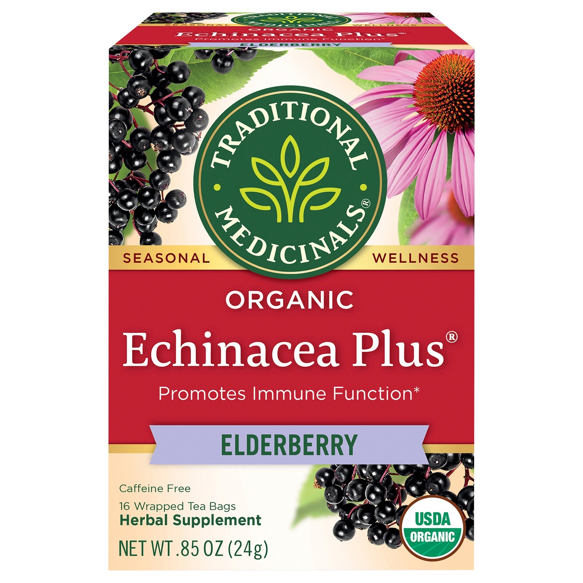 slide 6 of 6, Traditional Medicinals Herbal Tea Organic Seasonal Echinacea Plus Elderberry, 16 ct