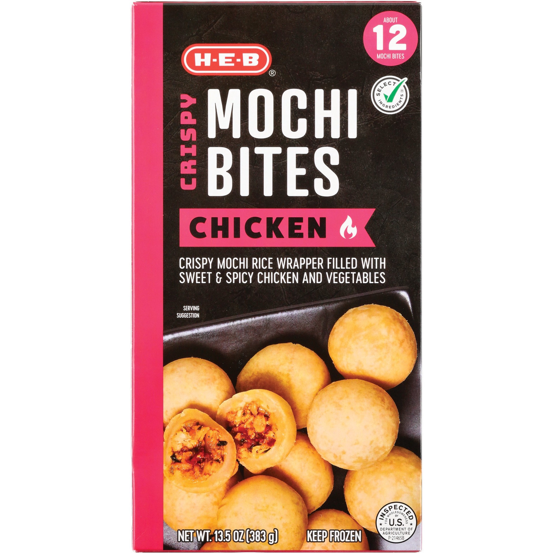 slide 1 of 1, H-E-B Frozen Crispy Mochi Bites – Chicken, 13.5 oz